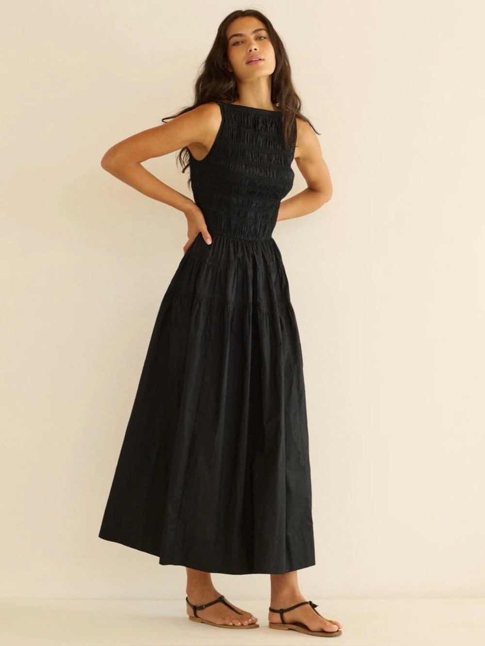 Doen Melie Black Cotton Boatneck Dress Medium